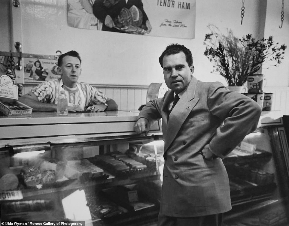 Wyman snapped this photo of Richard Nixon standing in a Los Angeles deli when she was dispatched to cover the 1950 California senate race between Helen Gahagan Douglas and the future President.