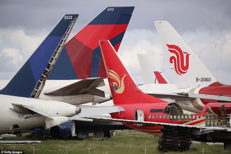 Delta Air Lines planes are seen next to other decommissioned aircraft at their final resting place in Pinal Airpark