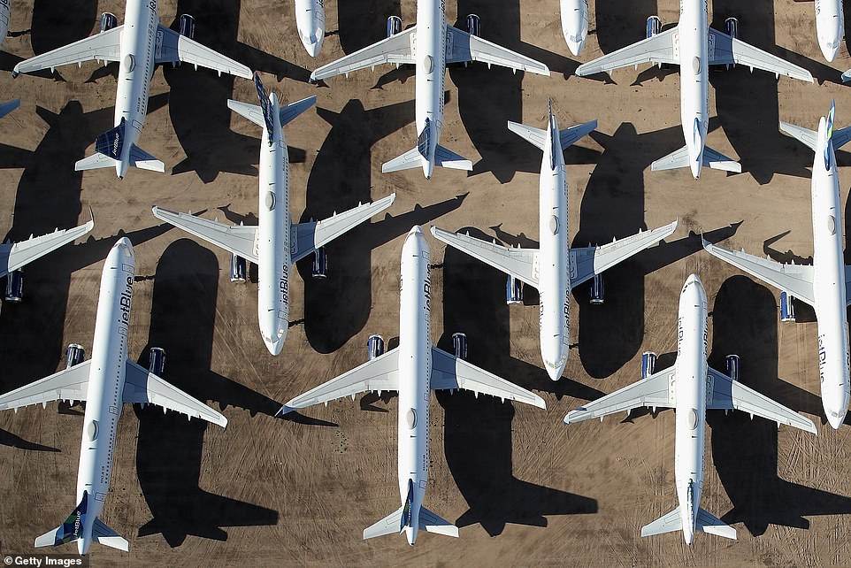 Pinal Airpark is the largest commercial aircraft storage facility in the world, currently holding increased numbers of aircraft in response to the coronavirus COVID-19 pandemic