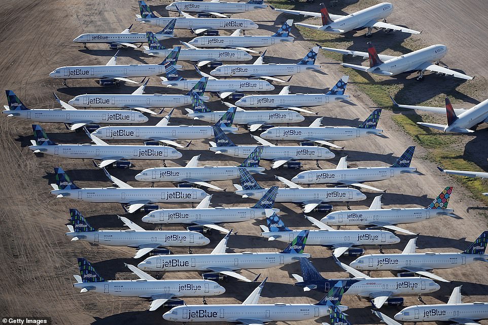 Throughout April, JetBlue has sent more than 80 airliners to the desert and placed them in storage