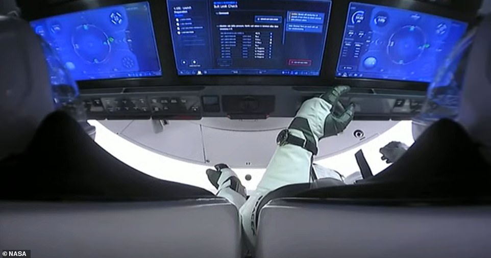 After strapping in their seats, Behnken and Hurley completed a series of communications checks inside the capsule - all of which seemed to be working