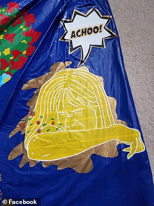 She created artwork of people wearing masks and an image of a woman sneezing into the crook of her arm