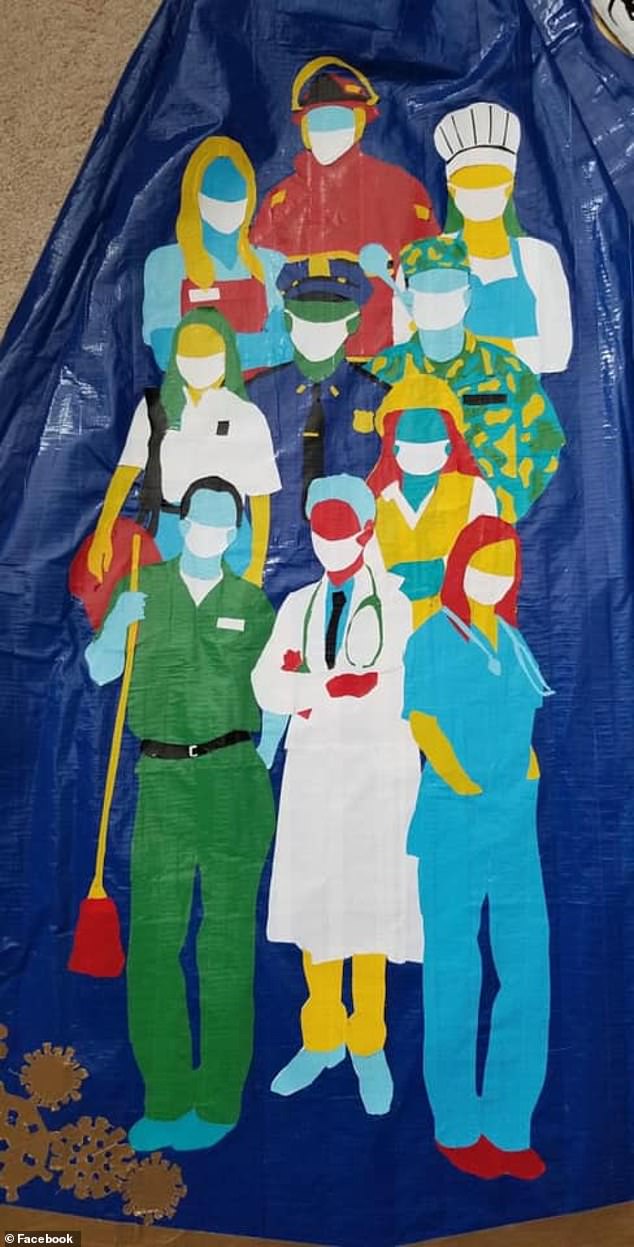 It also pays tribute to healthcare workers with images of doctors, nurses, and other first responders