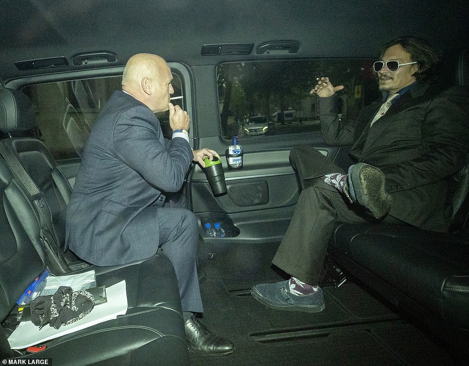 Johnny Depp leaves court after day two of his libel trial at the High Court in London. Depp took the stand for a second day yesterday as he sues The Sun for libel after it labelled him a 'wife beater'