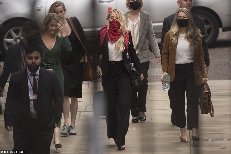 Heard has arrived at the High Court with her squad after going out on the town with her sister Whitney until the early hours of this morning on the third day of Johnny Depp's blockbuster libel trial in London