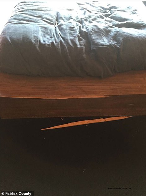 A photo which purports to show the cracked bed frame in Depp's LA penthouse