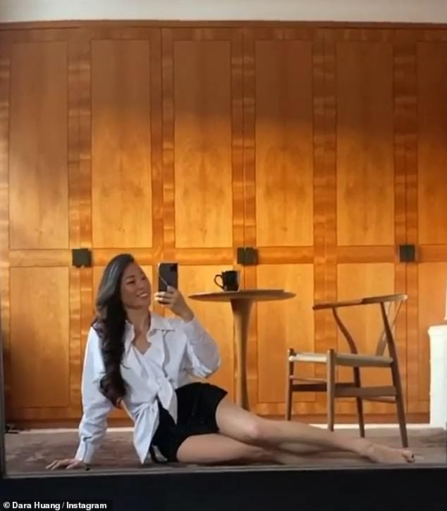 Dara is also seen giving a talk from her stylish study in another snap, dressed in an oversized white shirt and shorts