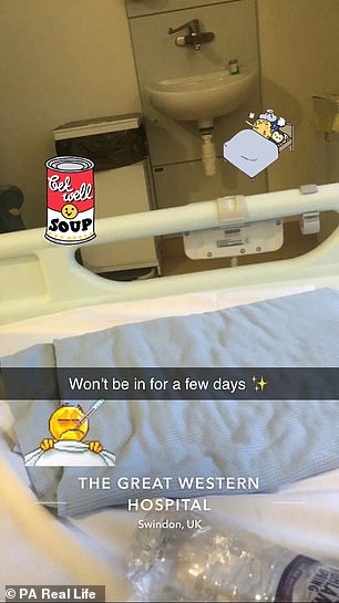 But yesterday, Kira, who is now cancer free, discovered her hard work had paid off and received A, A, B, on her results. Pictured, some of the snapchats she would post while in hospital