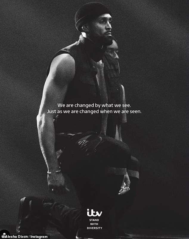 Making a statement: ITV's advert shows Ashley kneeling during Diversity's performance, and said 'we are changed by what we see. Just as we are changed when we are seen'