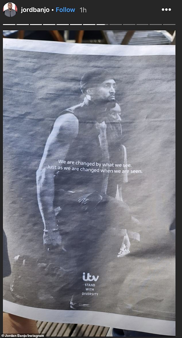 Support: Diversity star Jordan Banjo, 27, who features in the dance troupe with brother Ashley, also shared a picture of the ITV advert to his Instagram stories