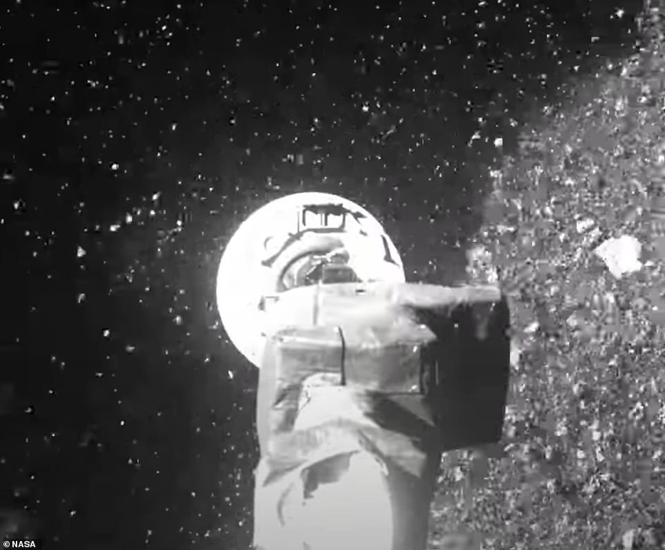 And away we go!  After touchdown the spacecraft fired its thrusters to back away from the asteroid.