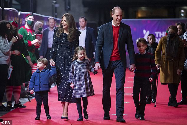 The royal couple and their children Prince George, Princess Charlotte and Prince Louis at London's Palladium Theatre