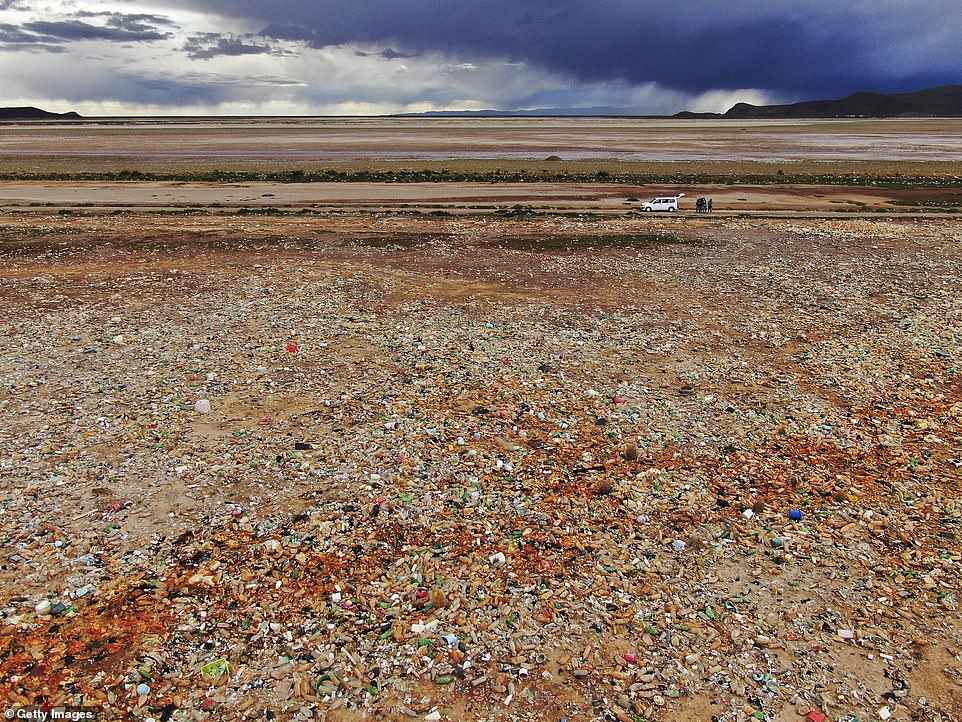 Mayor Choque said officials were 'always working on behalf of the environment' when he promised to take action to clear up thousands of plastics discarded at Lake Uru Uru