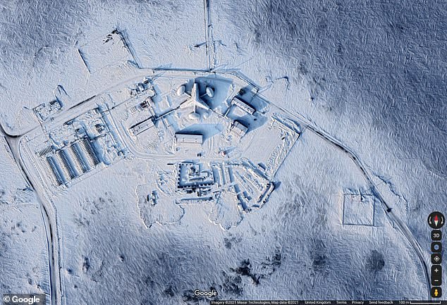 The images show the Russian military has been rebuilding and expanding numerous facilities across the Arctic in recent years. Pictured: The Nagurskoye Air Base