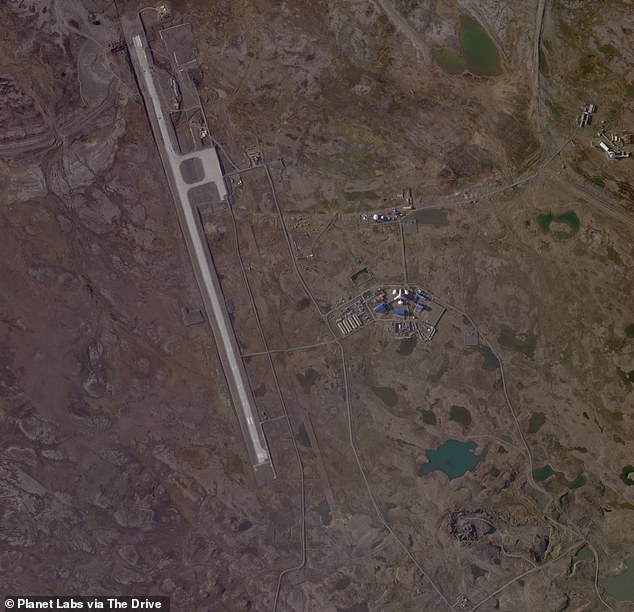 Russia has been improving aircraft runways and their bases across the Arctic - such as at the Nagurskoye Air Base (pictured)