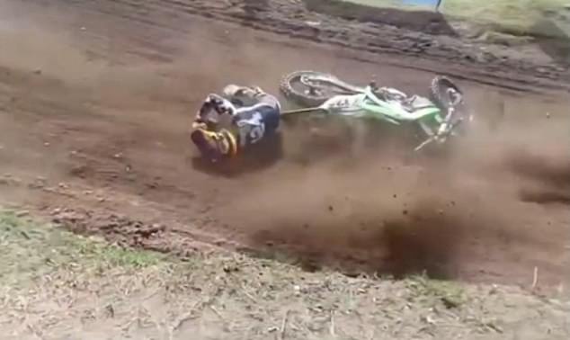 Agonising footage showed one of two riders unable to avoid Zapata, who rode despite only having one arm after a road accident led to a limb amputation, as he came off and crashed into the dirt