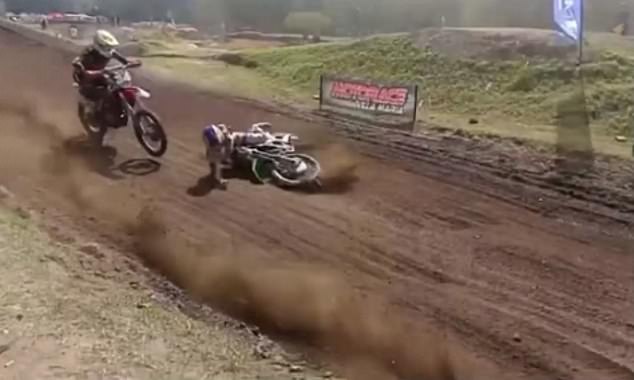 Zapata fell off his motorbike and then slid into the path of one of his fellow competitors