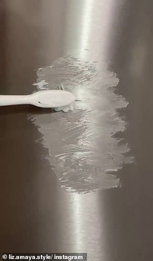 The three-step process involves scrubbing over the scratch with whitening toothpaste and a soft-bristle toothbrush