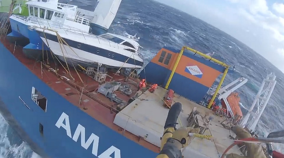 Crew had sent off a distress signal on Monday morning after the ship started to list 30 degrees