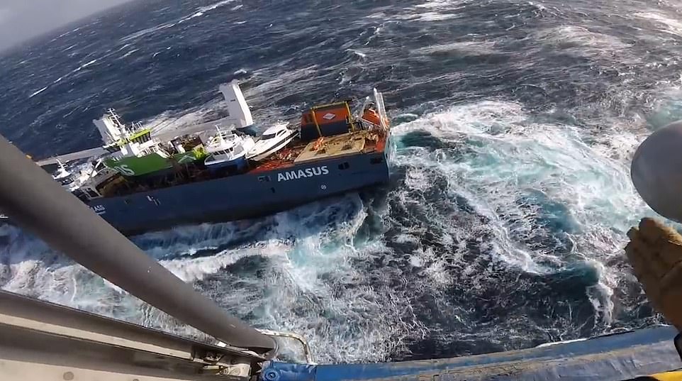 The vessel got caught in stormy weather and struggled to battle the high waves and ferocious winds