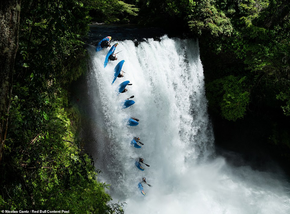The trick, called a 'double kickflip', involves doing two full rotations in the air. Here, a stop motion photograph taken by Nicolas Gantz shows how the move works