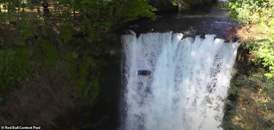 When he gets to a gaping waterfall, Serrasolses performs a mind-boggling flip in freefall
