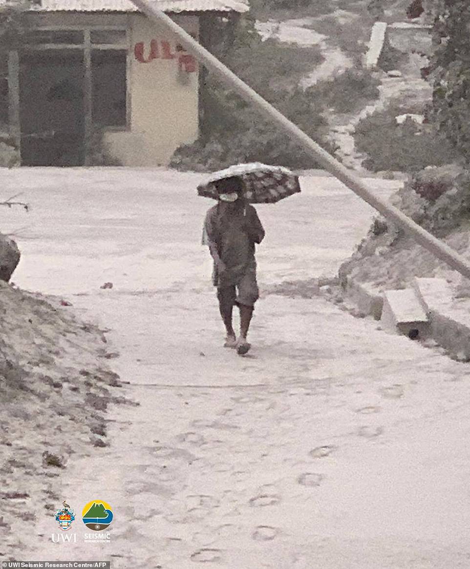 This handout from the UWI Seismic Research Centre shows a street completely covered in ash in the aftermath of the volcanic eruption