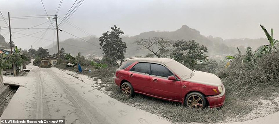 The ash covered roads on the island, making driving difficult for those who had yet to evacuate the danger zone closest to the eruption