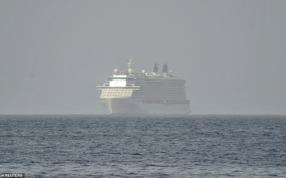 A cruise ship arriving at St. Vincent following the eruption of La Soufriere volcano on Friday morning to transport evacuees to nearby islands in the Caribbean for their safety
