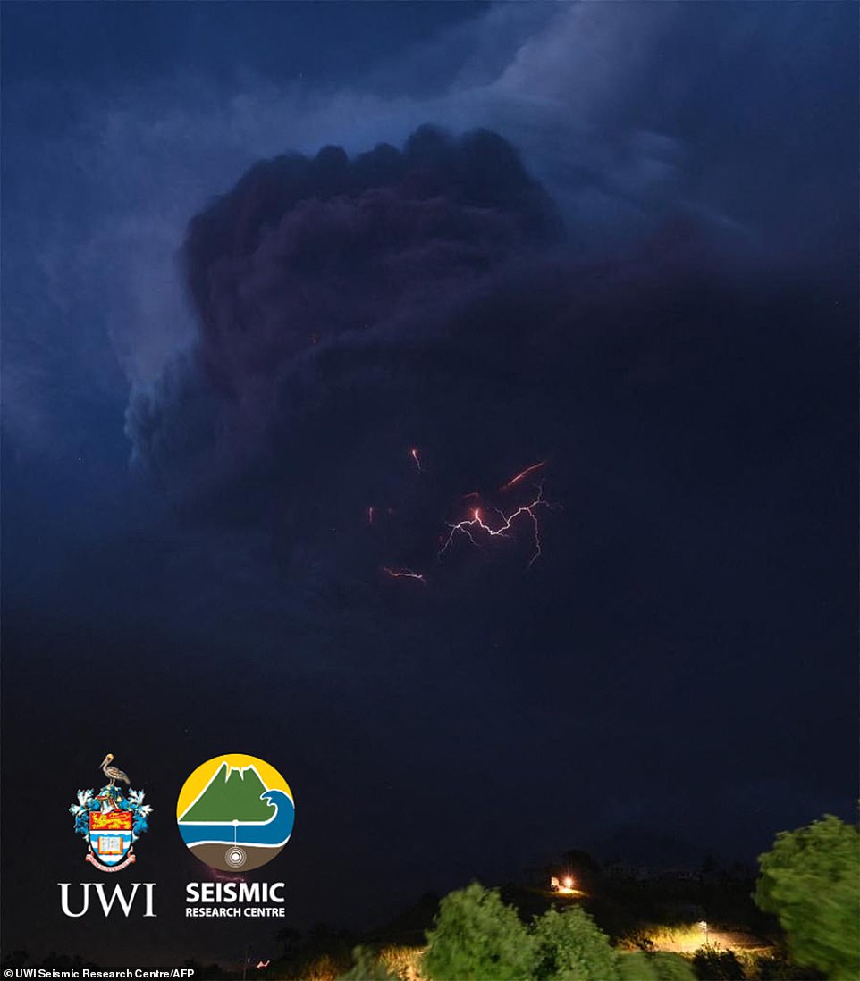 During the night, scientific teams from the University of the West Indies Seismic Center witnessed lightning in the ash column, which it said was due to its highly charged nature