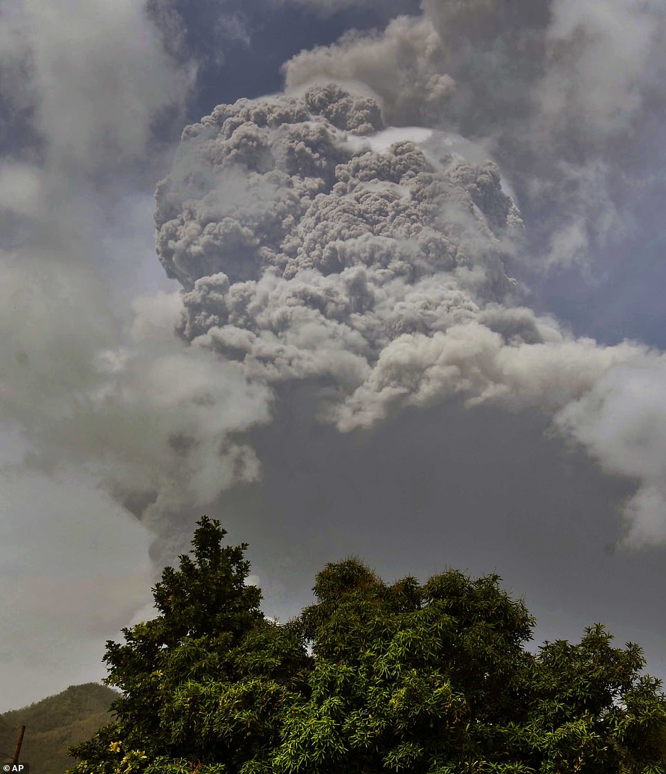 A large ash column rose above the volcano on Friday, with the first explosion La Soufriere volcano