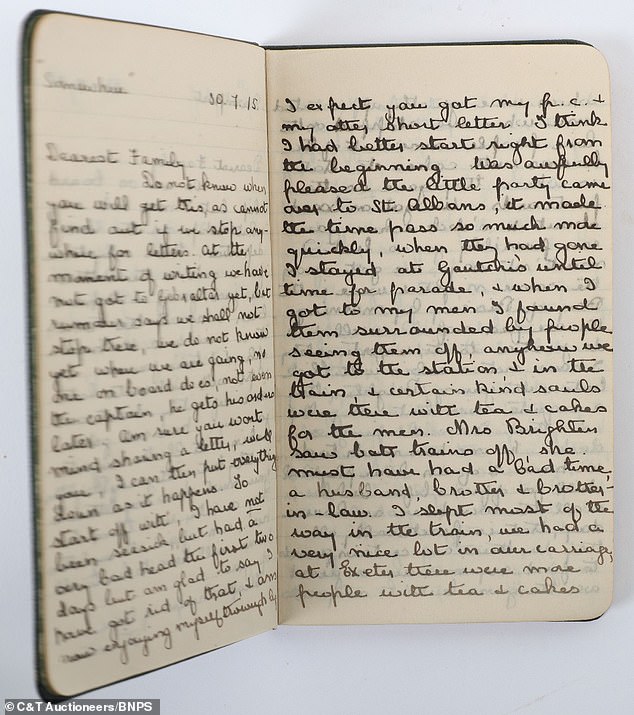 A C&T Auctions spokesperson said: 'The "memorial" notebook contains transcribed letters to his family from Gallipoli in 1915'