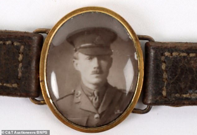 Lieutenant Frank Stuart Shoosmith fought in the Gallipoli campaign in 1915 as Allied casualties spiralled into the hundreds of thousands. Pictured: A book of his letters along with a watchstrap containing Lieutnant Shoosmith's photo is being sold with C&T Auctions, of Ashford, Kent