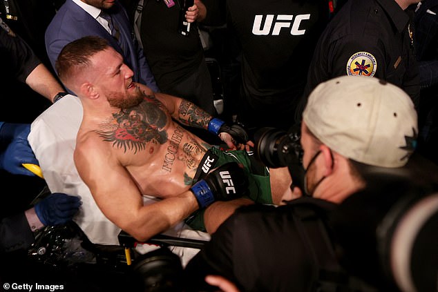 McGregor was forced to leave the octagon on a stretcher after breaking his ankkle