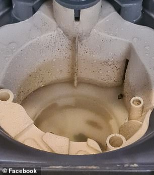 A mother shared the photos in a Facebook group, warning others about the grime and 'black mould' that appears to have accumulated inside her machine over a short period of time