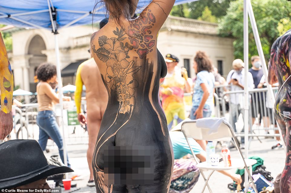 Artists were hard at work for several hours as they lathered on the color