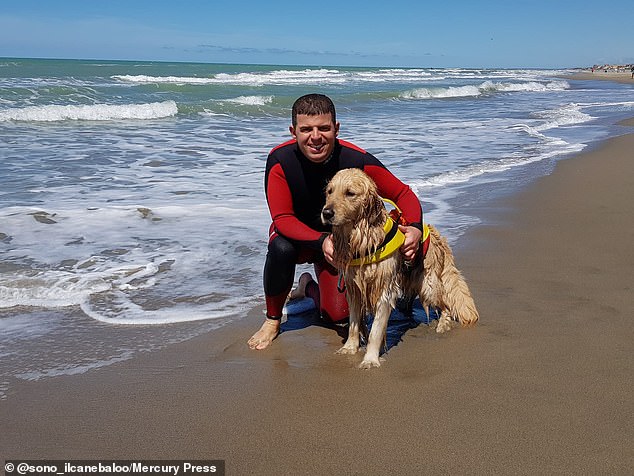 Faithful friend: Simone said that loyal Baloo is always willing to put his life at risk to follow his onwer into the sea