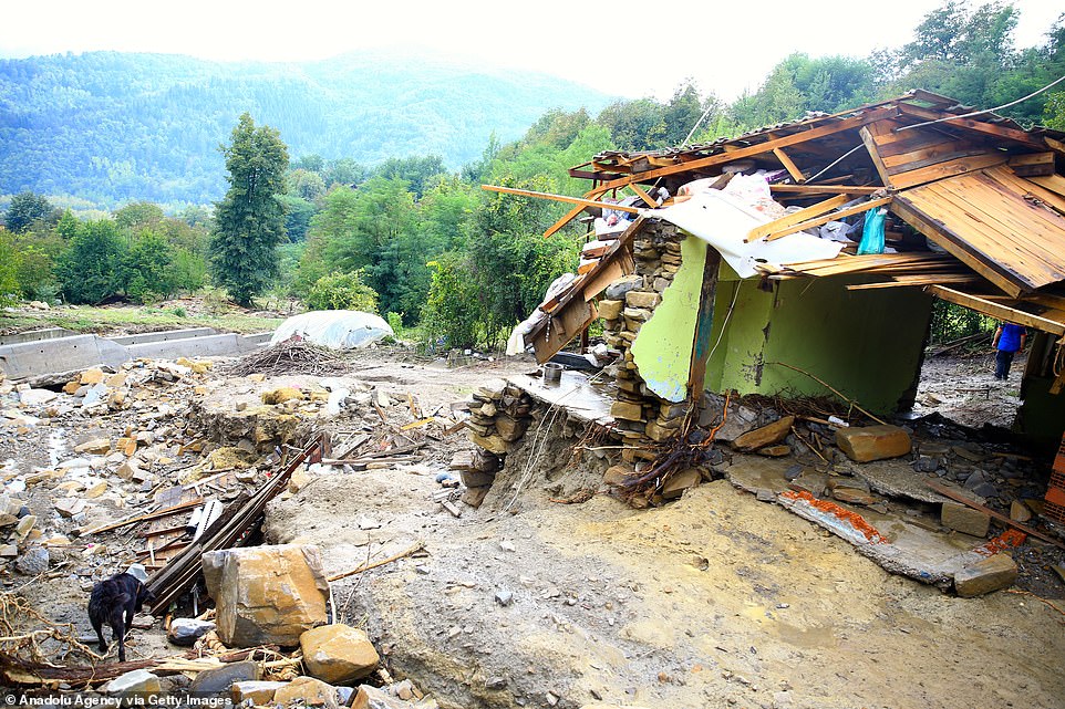 A view of damaged sites after floods and landslide caused by heavy rains as search and rescue works continue for 85-year-old Arife Unal