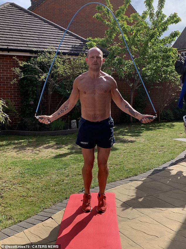 Scott, pictured now, credited working out for helping him get through lockdown, and said he never went into the 'doom and gloom' mindset during the pandemic