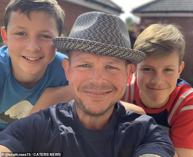 The travel agent with his two sons Matt, 15, and Luke, 14. He admitted he still treats himself to the odd glass of wine and pizza on the weekends if he wants to