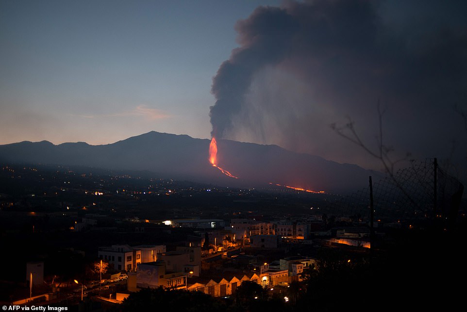 The north side of the volcano caved in on Sunday, causing a faster flow of lava to surge through the Canary Island