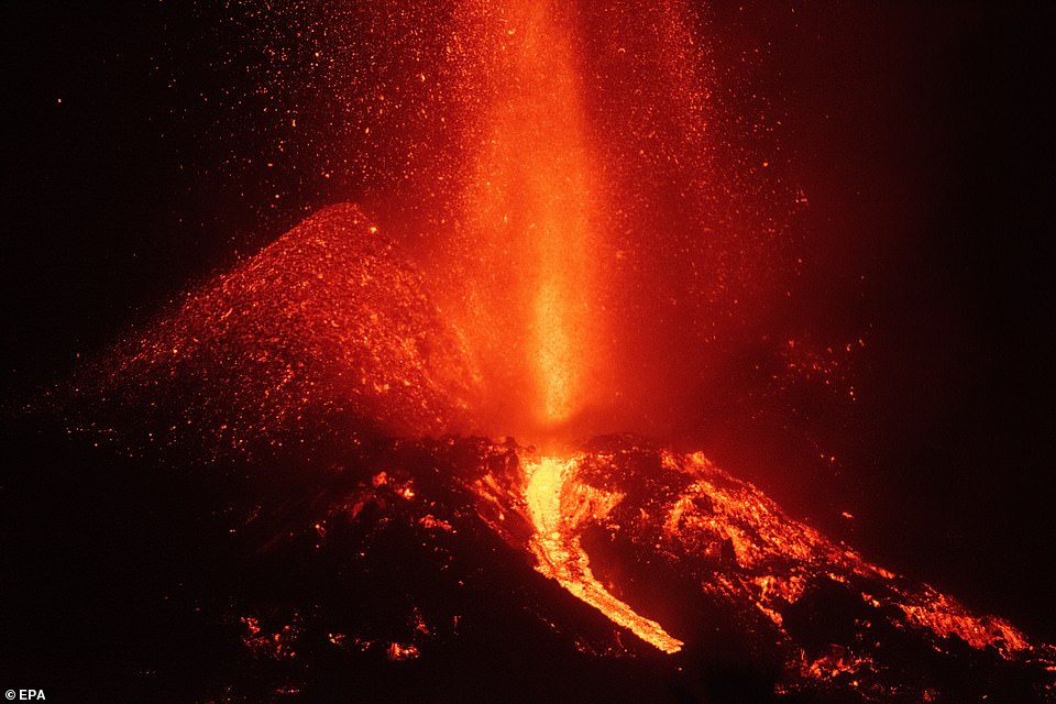 The main cone of the La Palma volcano suffered a partial collapse of its structure causing lava to spurt out and slide down towards the towns