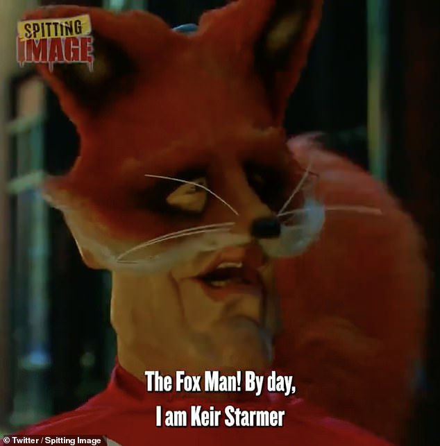 Labour leader Sir Keir Starmer is presented in the clip as 'Fox Man' and fails to stop a man being robbed of his scooter at night