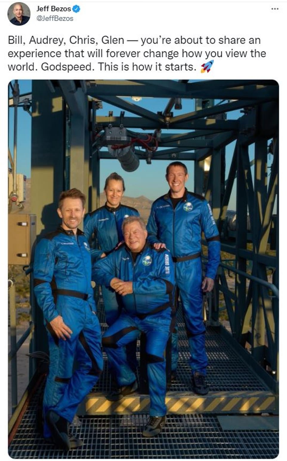 The crew, which also includes Chris Boshuizen, Glen de Vries and Audrey Powers, launched Blue Origin's 60-foot-tall New Shepard rocket at 10am ET from the company's Launch Site One  in Van Horn, Texas