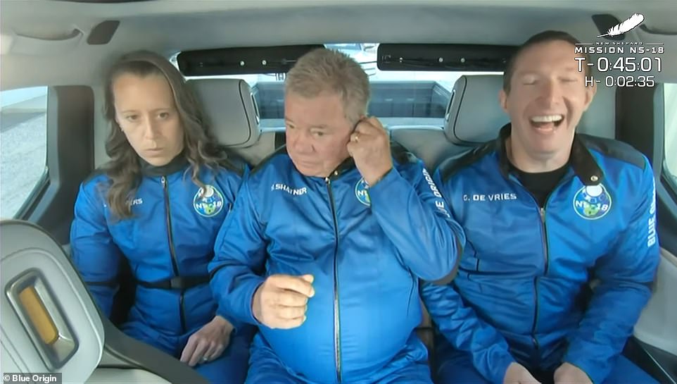 The crew waits patiently and with excitement as they head to Blue Origin's launch tower