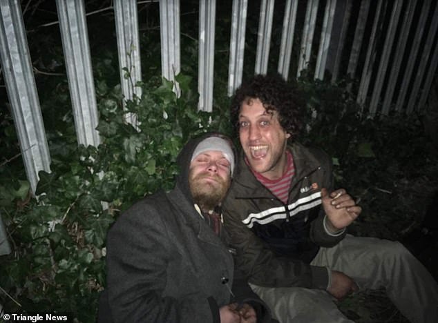 Reece with a friend when he was homeless. His now-girlfriend Charley used to give him money when he lived on the streets
