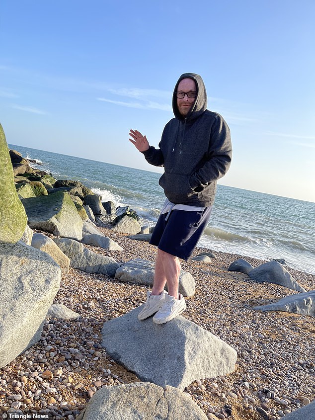 Reece and his girlfriend love to go to the beach, but Reece has to smother his skin in factor 50 suncream and sit in the shade. Pictured recently