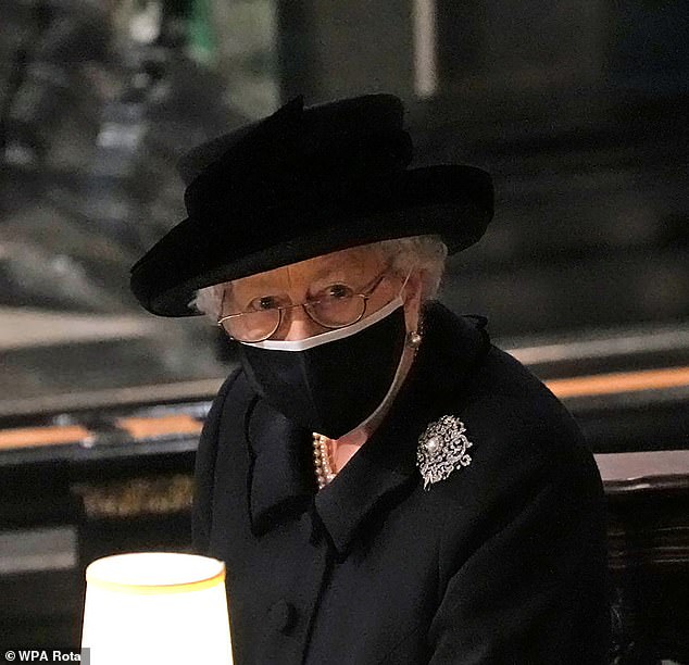Queen Elizabeth pictured during the funeral of husband Prince Philip, who died at the age of 99