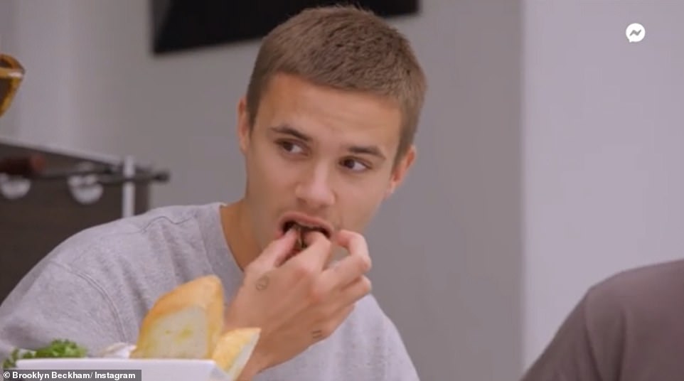 Yum: The eldest son of David and Victoria Beckham dropped the first episode on Instagram and Facebook Messenger with the help of his brother Romeo (pictured)