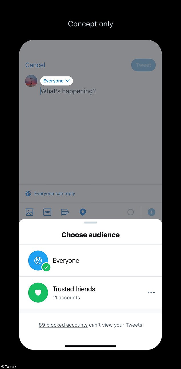 'Concept only': Twitter designer Andrew Courter shared images of how the feature might appear